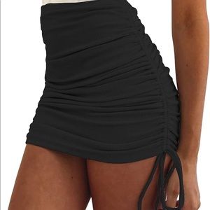 Black ribbed mini skirt drawstring sides size small